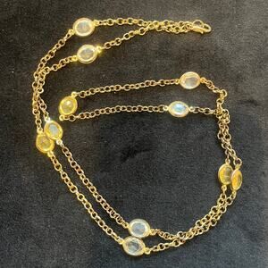 Bronze 32" Chain Necklace with 11 Encased Topaz-Color Crystals